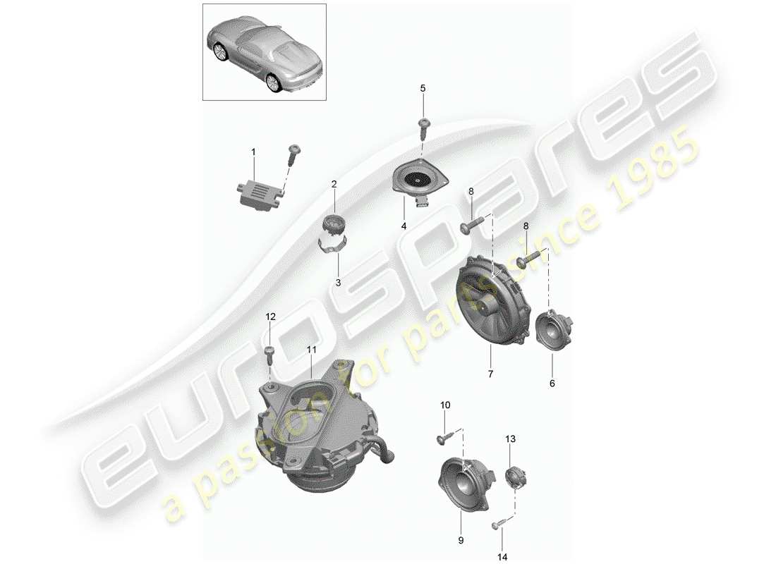 porsche 2016 (981 boxster spyder) altoparlante diagramma delle parti