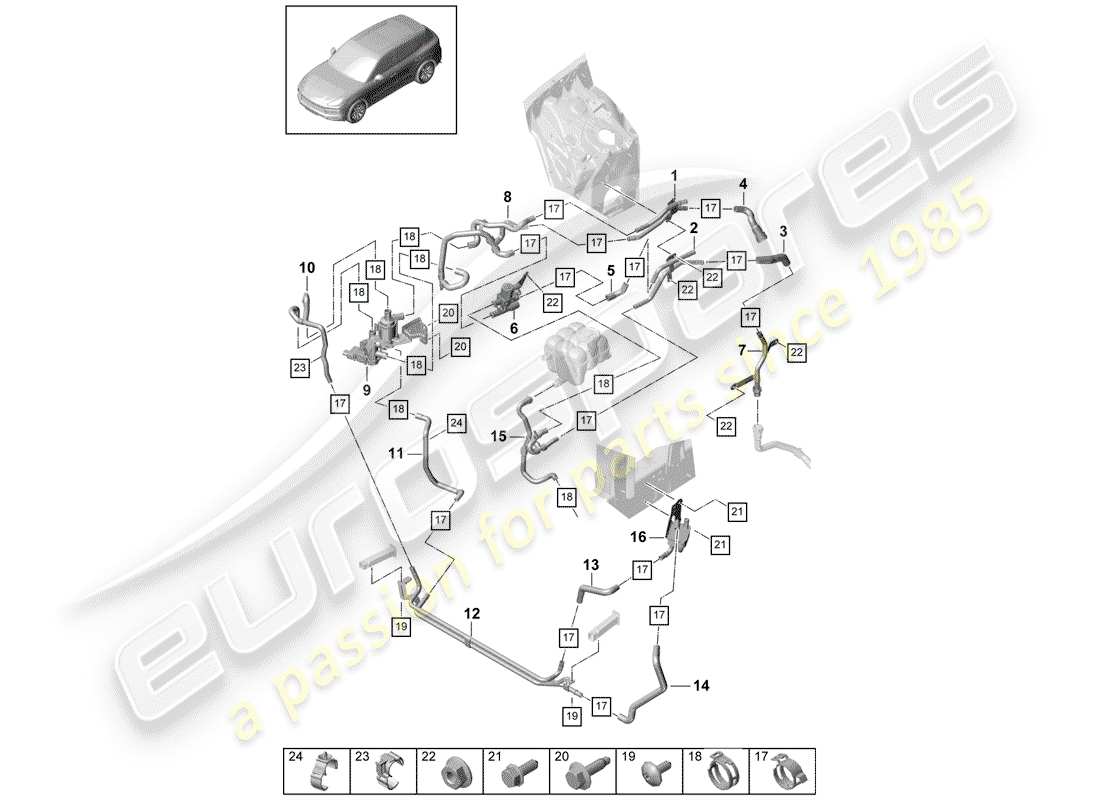 porsche 2020 (cayenne e3 9ya/9yb) stufa diagramma delle parti