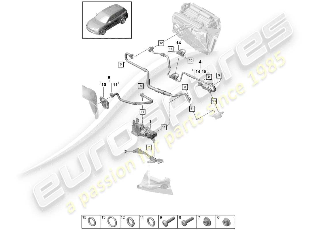 porsche 2020 (cayenne e3 9ya/9yb) schema delle parti del circuito frigorifero