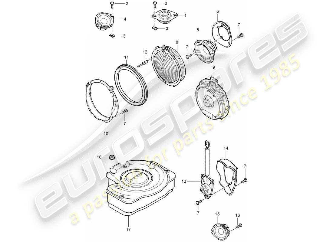 porsche 2010 (cayenne e1 9pa) altoparlante diagramma delle parti