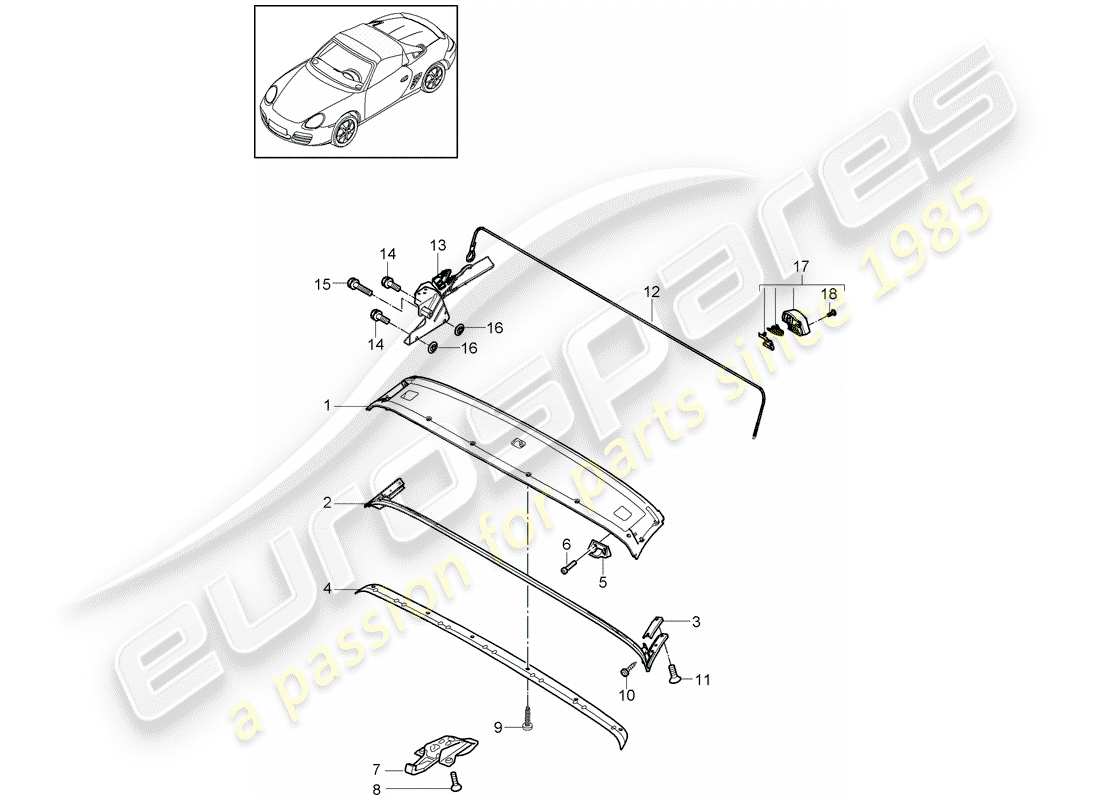 porsche 2010 (987 boxster) telaio superiore diagramma delle parti