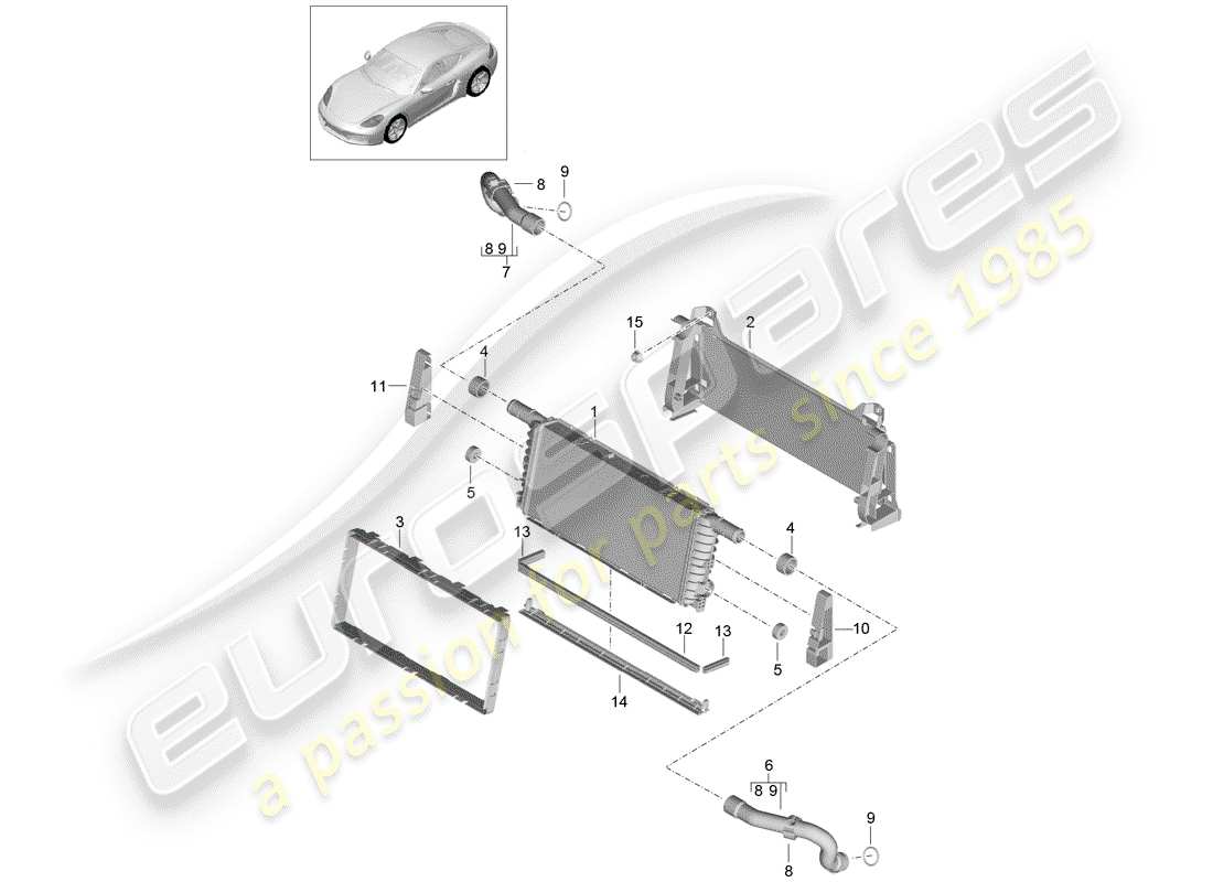 porsche 718 cayman (2020) diagramma delle parti del radiatore