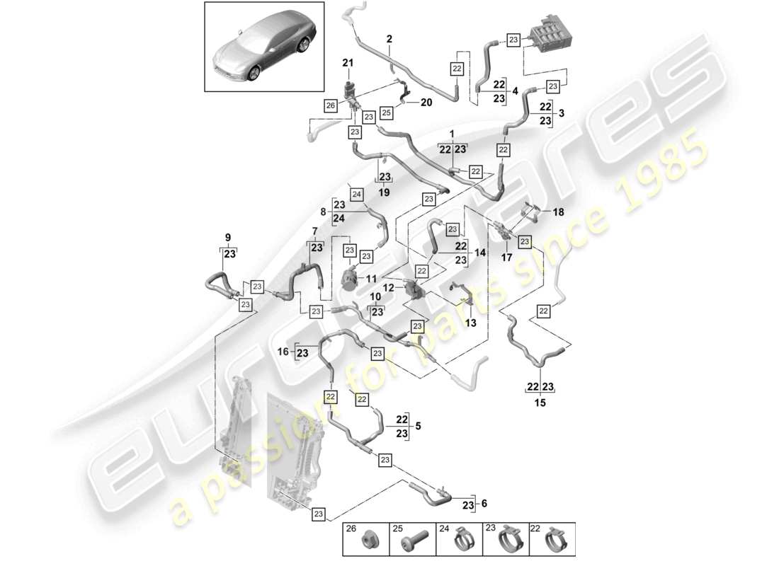 porsche 2019 (panamera 971-1) riscaldatore anteriore ibrido diagramma delle parti