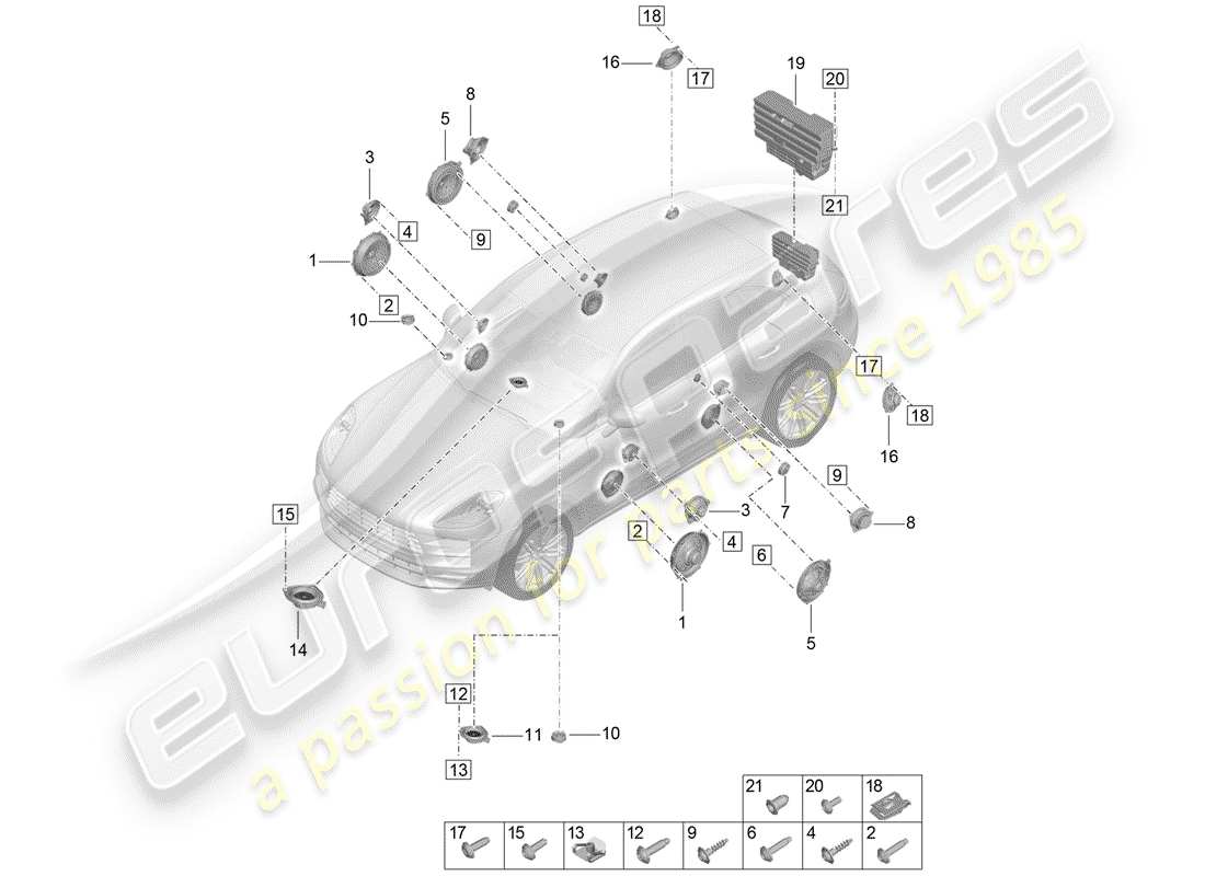 porsche 2019 (macan) altoparlante diagramma delle parti