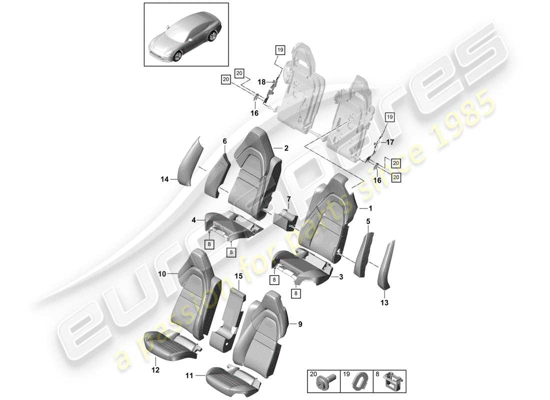 porsche 2017 (panamera 971-1) diagramma delle parti del sedile