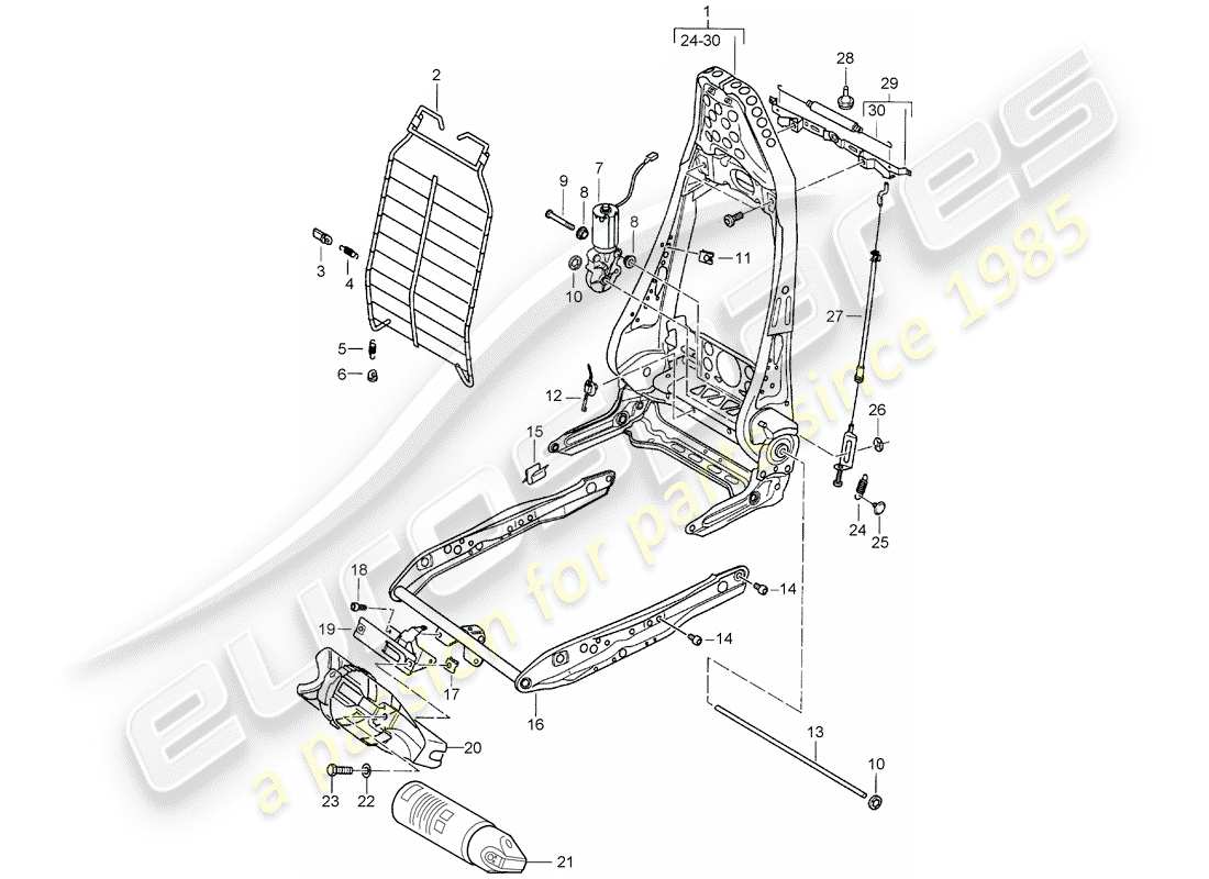 porsche 2000 (986 boxster) telaio - schienale - telaio sedile - sedile standard - sedile comfort schema parte