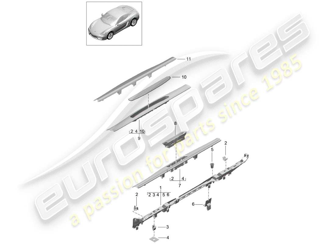 porsche 2014 (981 cayman) liner diagramma delle parti