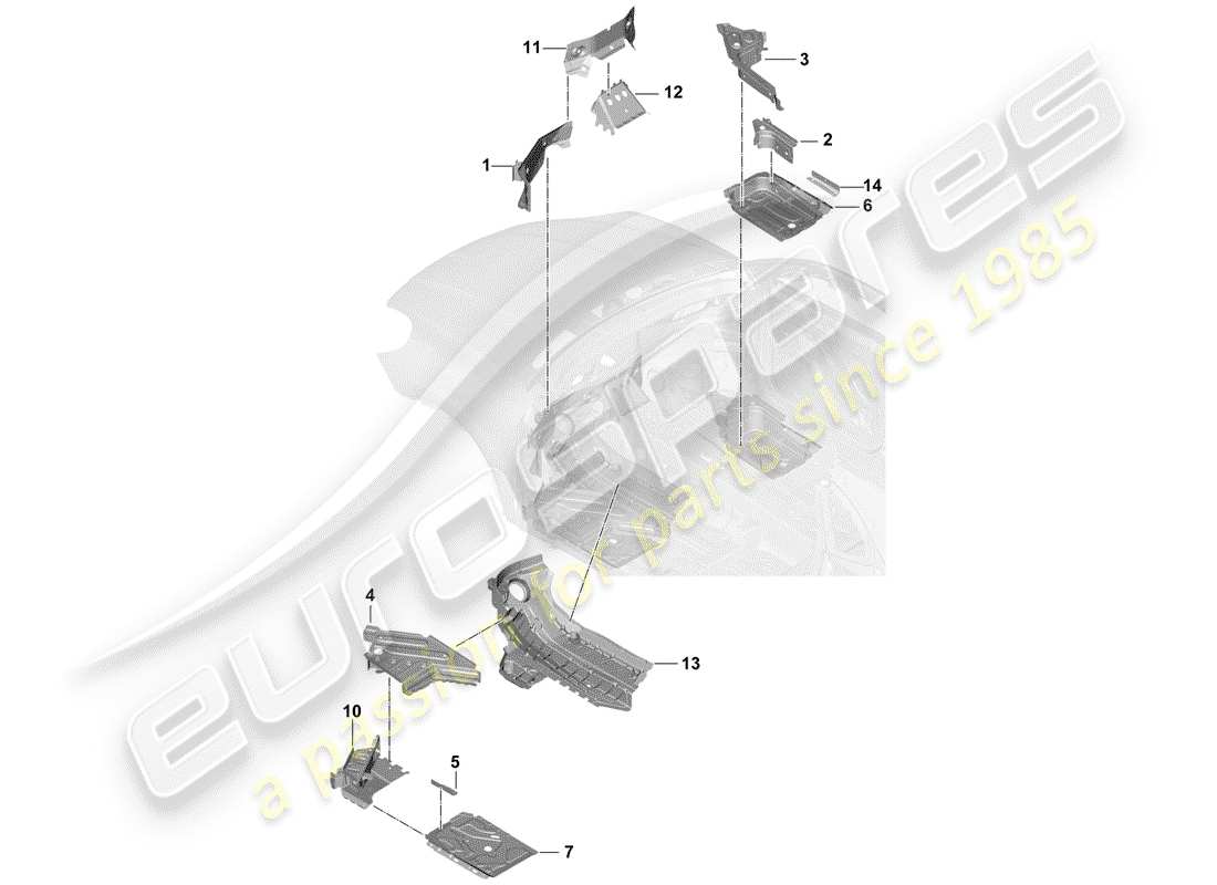 porsche 2018 (cayenne e3 9ya/9yb) piastre da pavimento diagramma delle parti