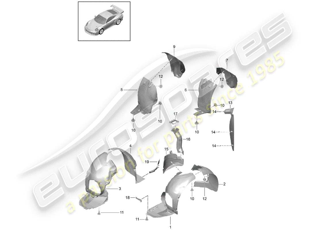 porsche 991 turbo (2015) protezione della timoneria diagramma delle parti