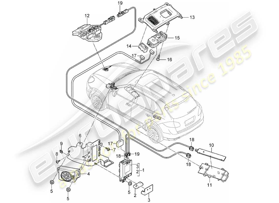 porsche 2016 (cayenne e2 92a) modulo di chiamata di emergenza diagramma delle parti