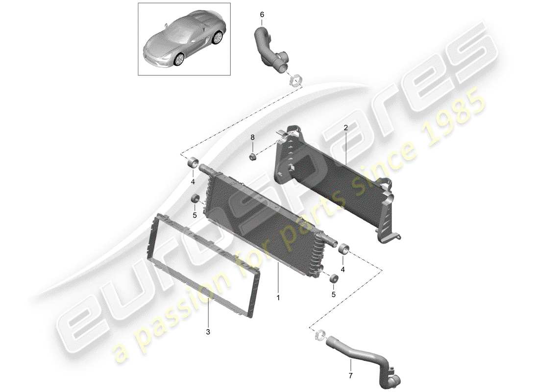 porsche 2016 (981 boxster spyder) diagramma delle parti del radiatore