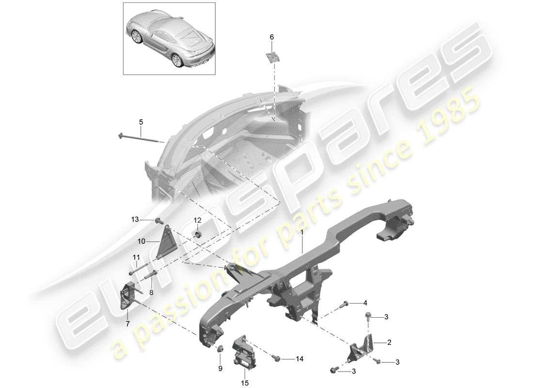 porsche 2016 (981 cayman gt4) schema delle parti del telaio di tenuta