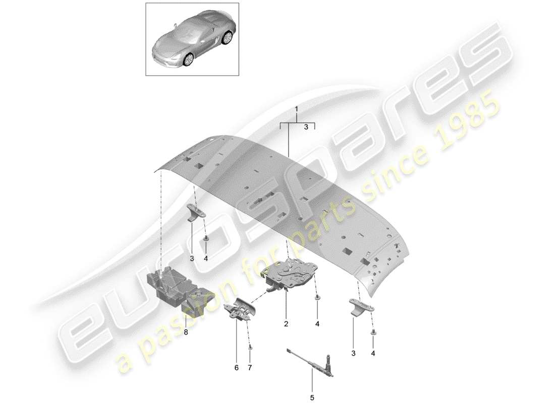 porsche 2016 (981 boxster spyder) diagramma delle parti del telaio superiore