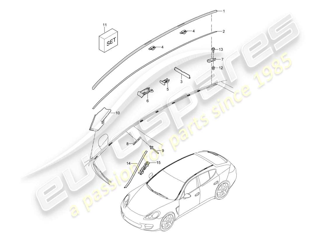 porsche 2010 (cayenne e1 9pa) canale del tetto diagramma delle parti