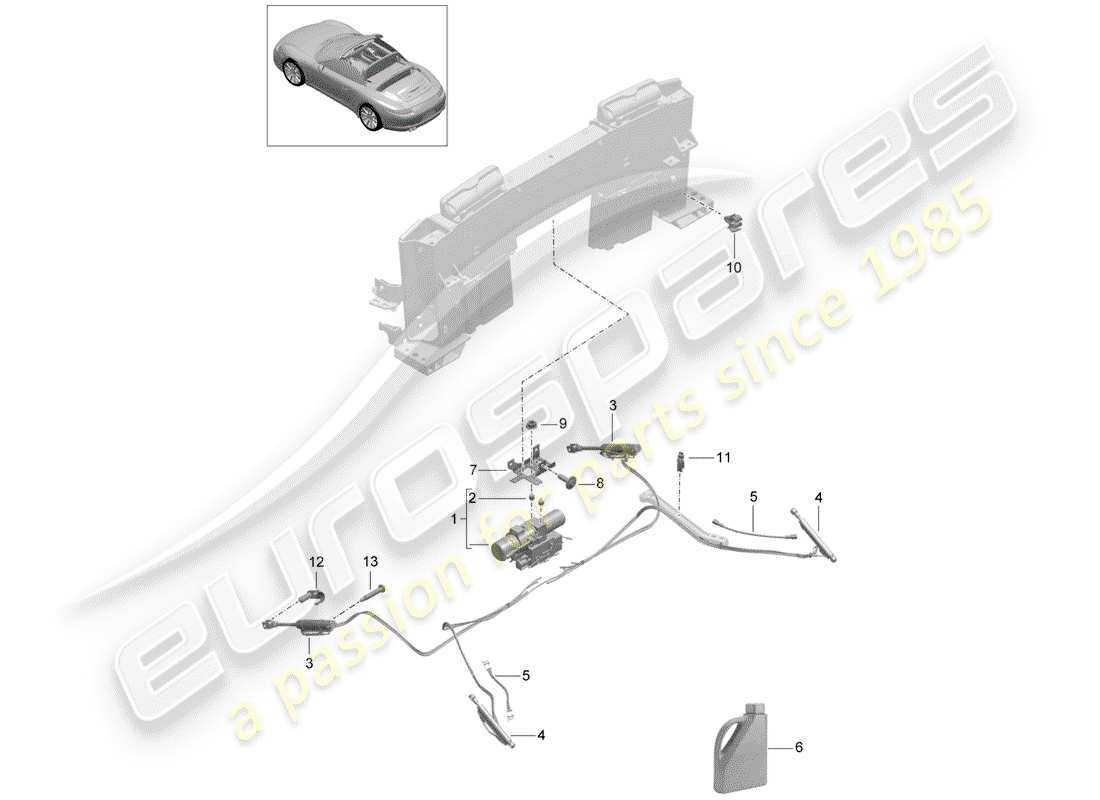 porsche 991 (2013) schema delle parti della capote convertibile