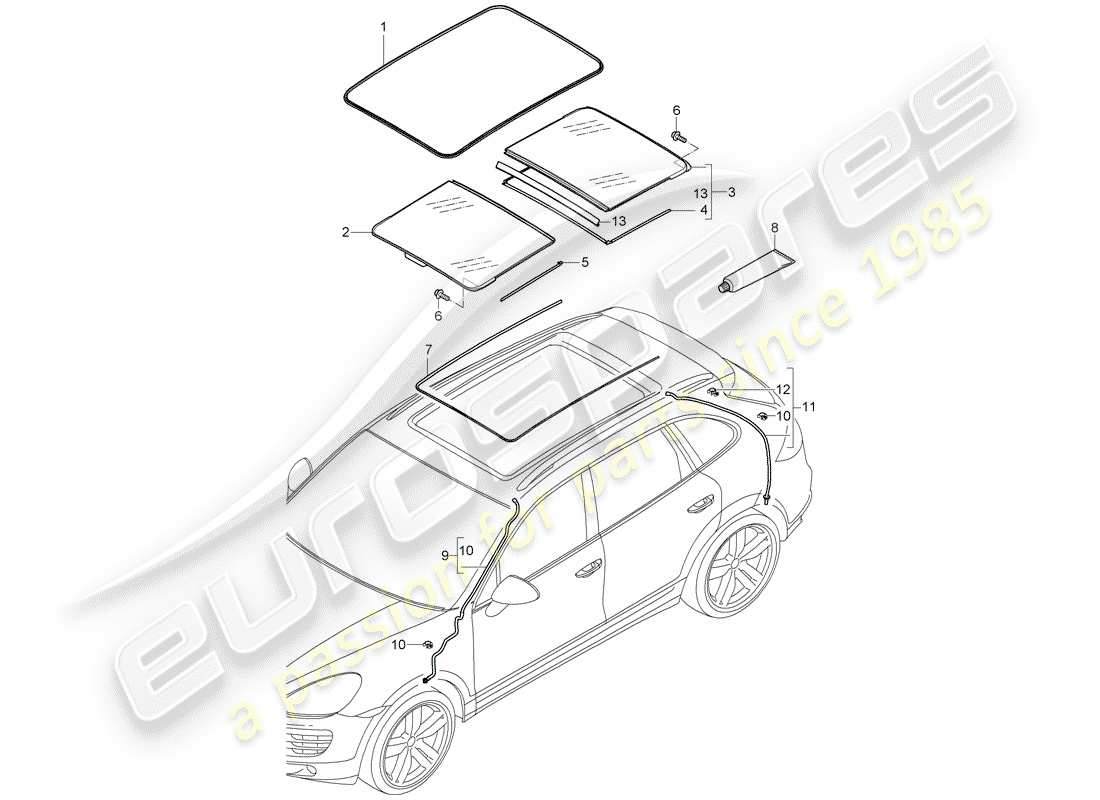 porsche 2016 (cayenne e2 92a) tetto di vetro diagramma delle parti