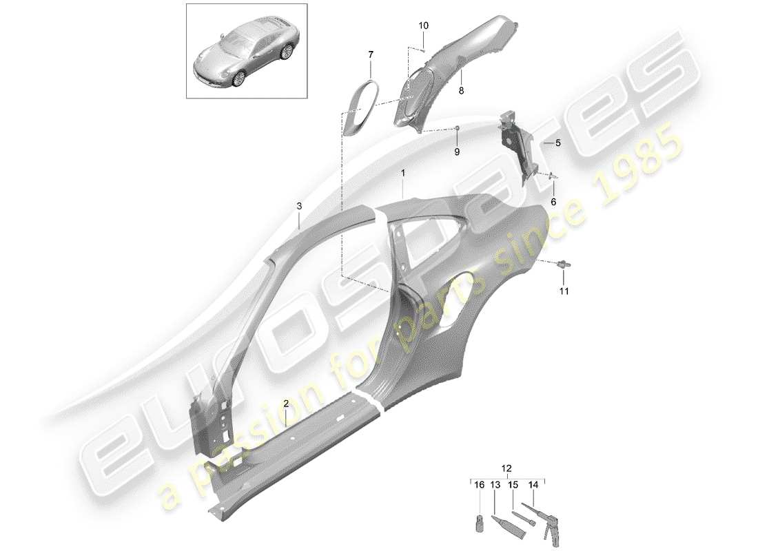porsche 2017 (991-2 turbo) pannello laterale diagramma delle parti