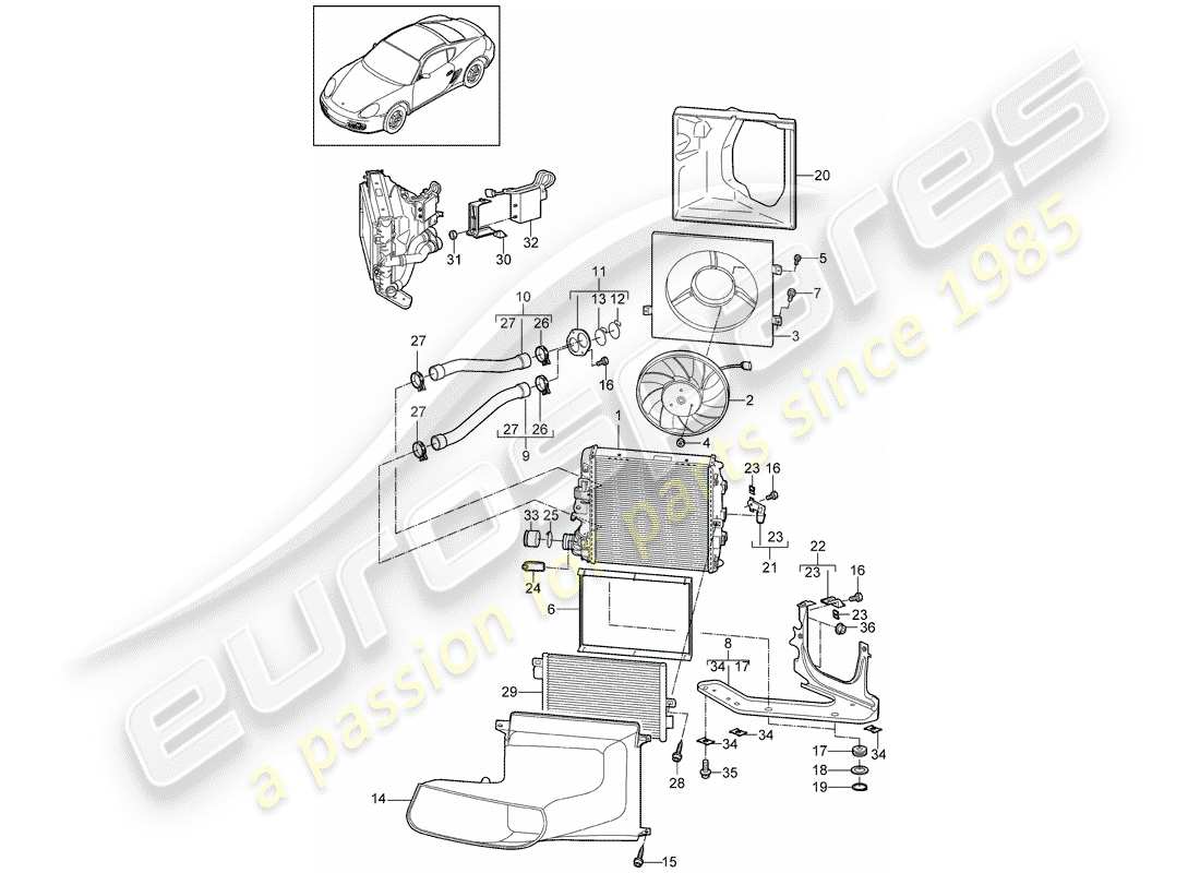 porsche 2009 (987 cayman) raffreddamento ad acqua 3 diagramma delle parti