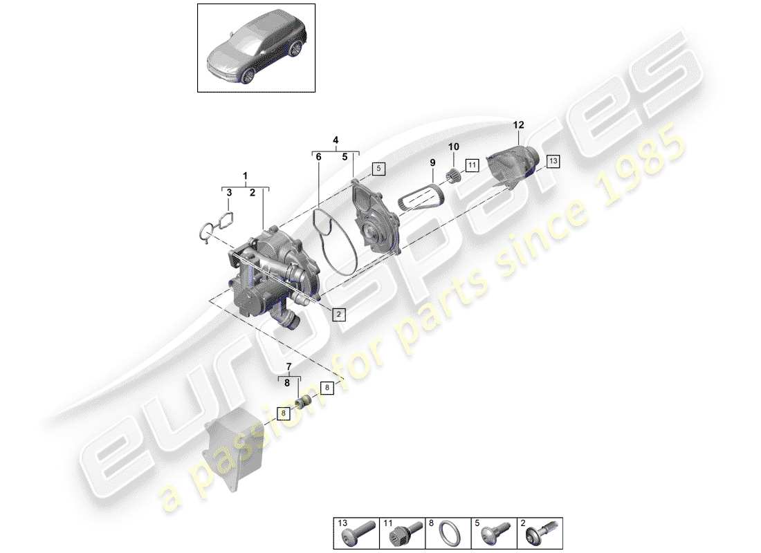 porsche 2018 (cayenne e3 9ya/9yb) termostato diagramma delle parti