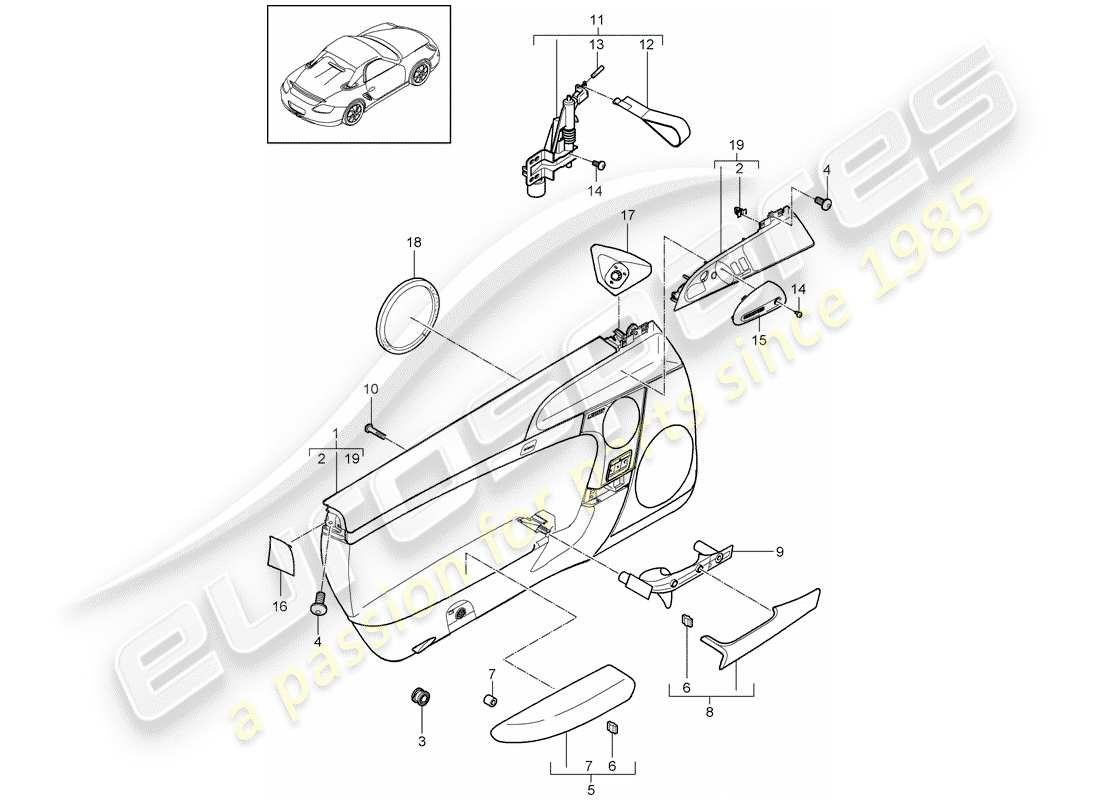 porsche 2009 (987 boxster) pannello della porta diagramma delle parti