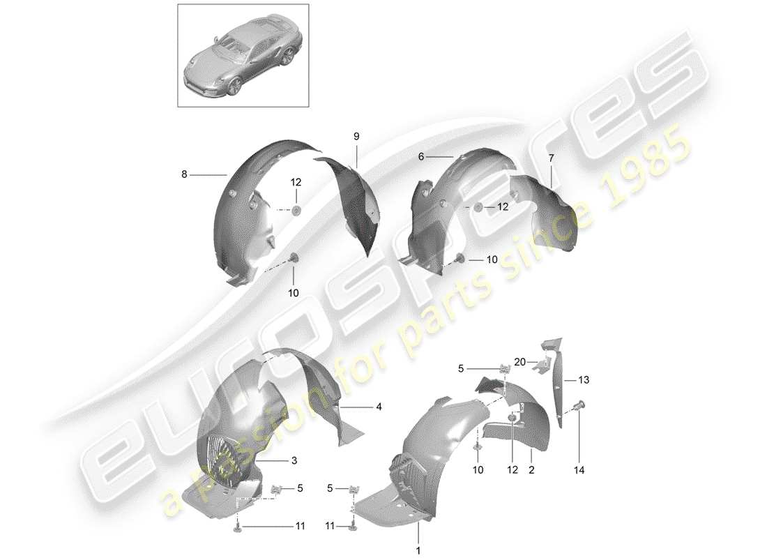 porsche 2016 (991-1 turbo) protezione della timoneria diagramma delle parti