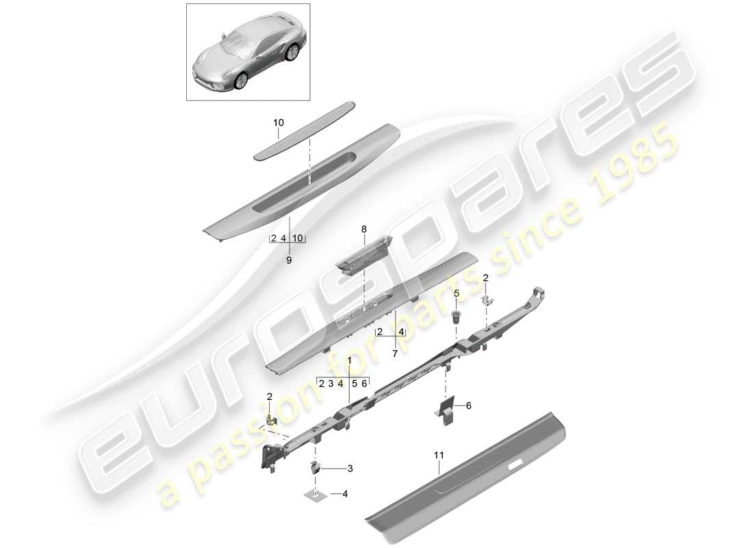 porsche 2016 (991-1 turbo) diagramma delle parti della fodera