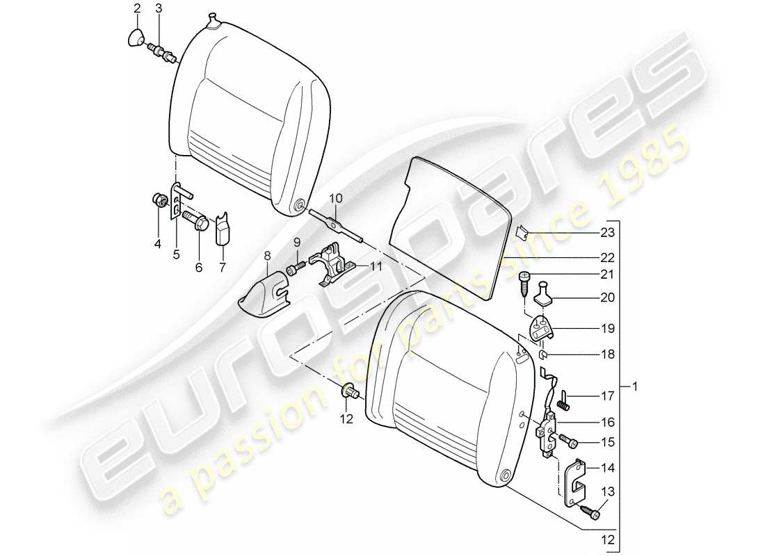 porsche 2002 (996 turbo / gt2) schienale del sedile di emergenza diagramma delle parti