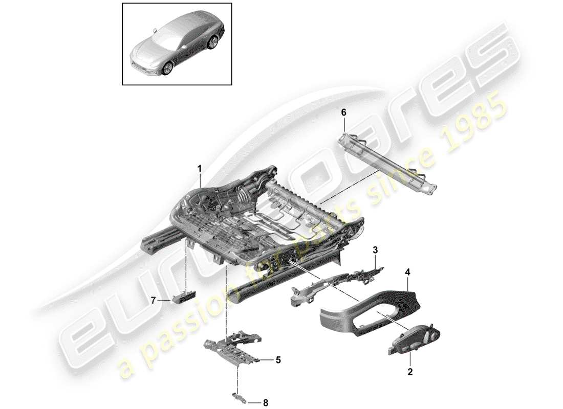porsche 2017 (panamera 971-1) schema delle parti telaio del sedile