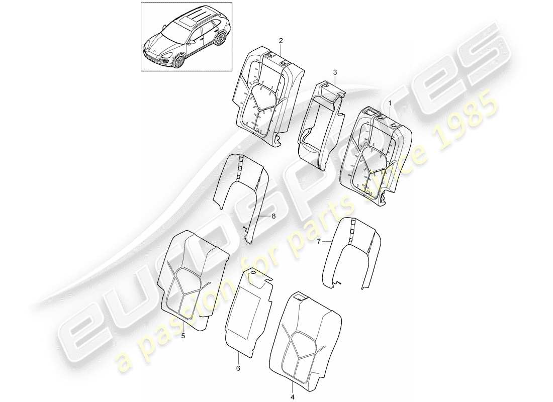 porsche 2012 (cayenne e2 92a) schienale del sedile posteriore diagramma delle parti
