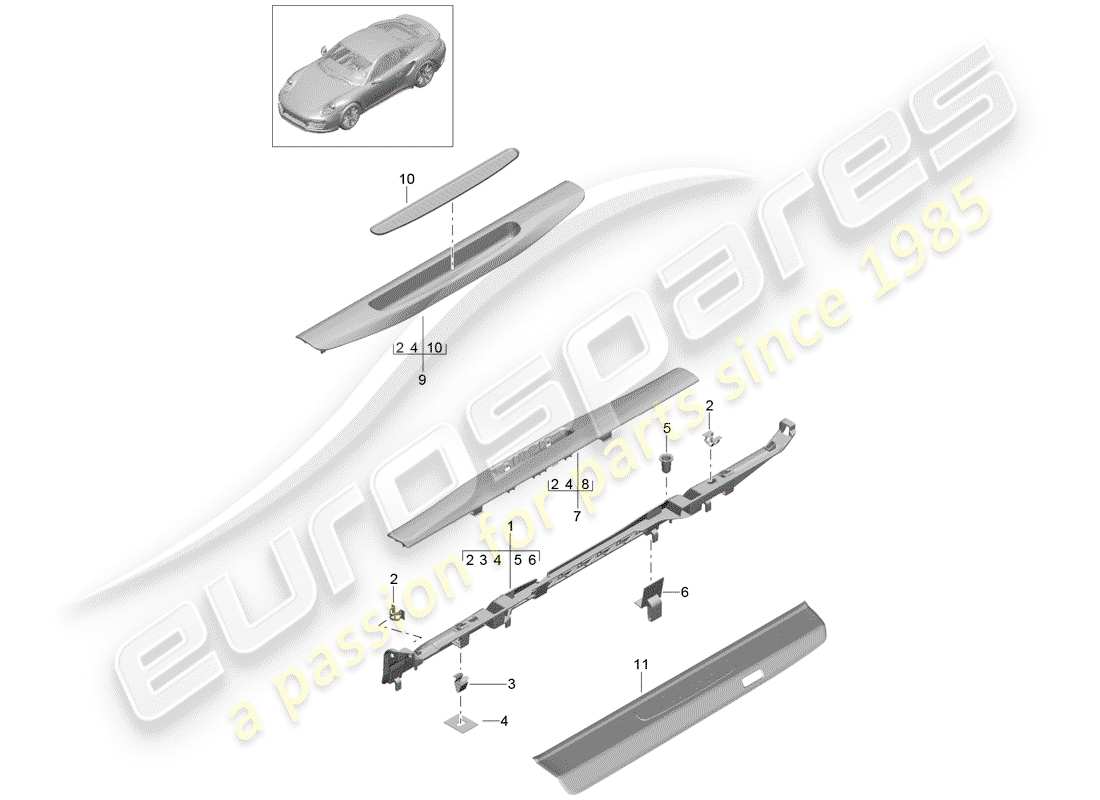 porsche 991 turbo (2015) liner diagramma delle parti