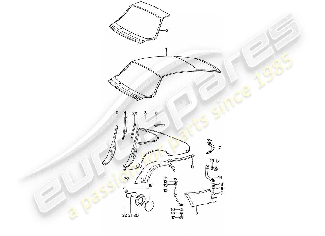 porsche 1977 (911) pannellatura esterna - da adattare utilizzare materiale da officina schema delle parti
