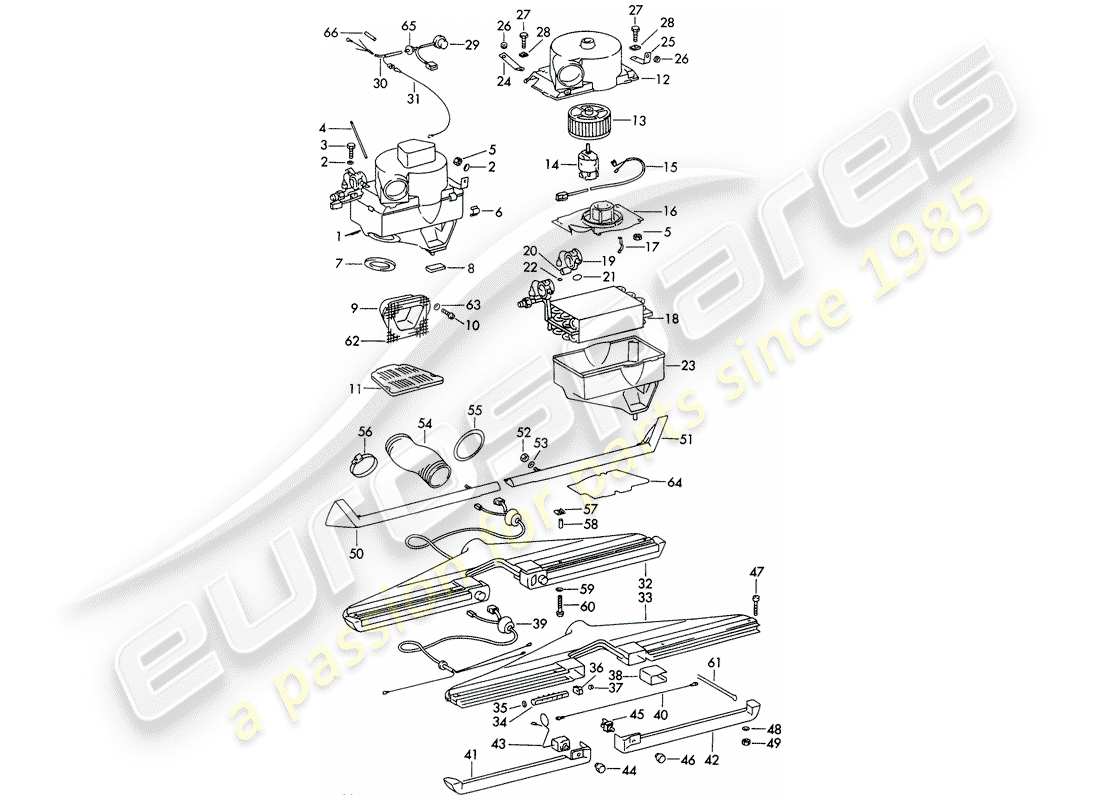 porsche 1973 (911) condizionatore d'aria - corpo evaporatore - completo - con: - condotto aria - non per: - (usa) schema delle parti