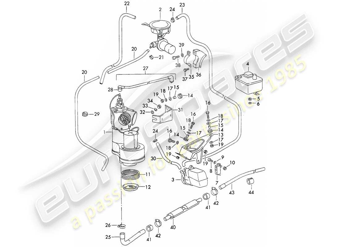 porsche 1973 (911) unità di riscaldamento e ventilazione - completa di: - accessori schema parte