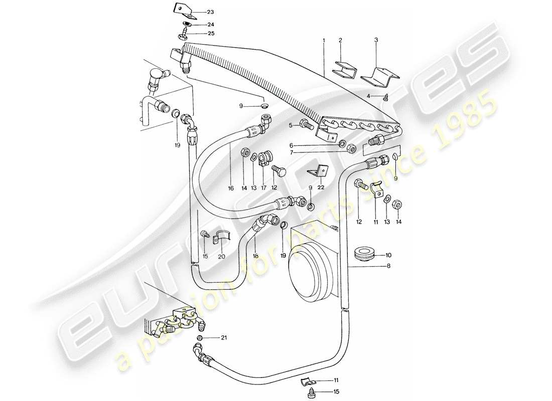 porsche 1977 (911) condizionatore d'aria - condensatore - linee diagramma delle parti