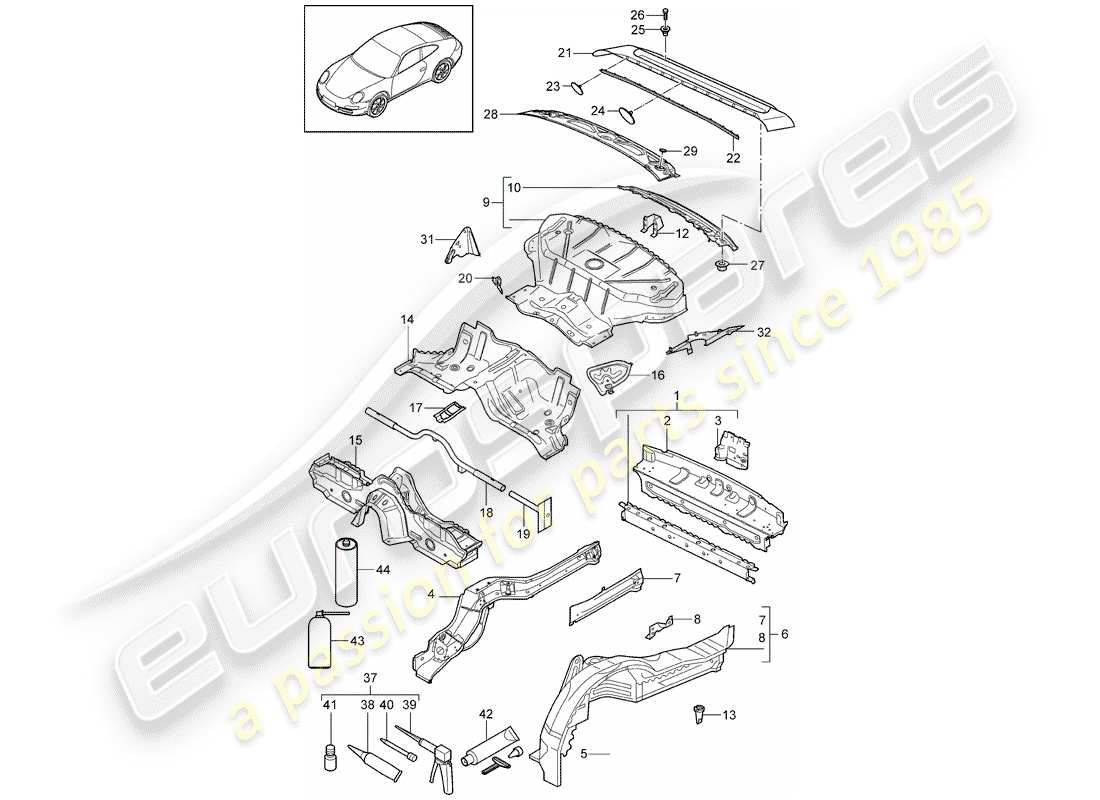 porsche 2011 (997-2) schema delle parti estremità posteriore