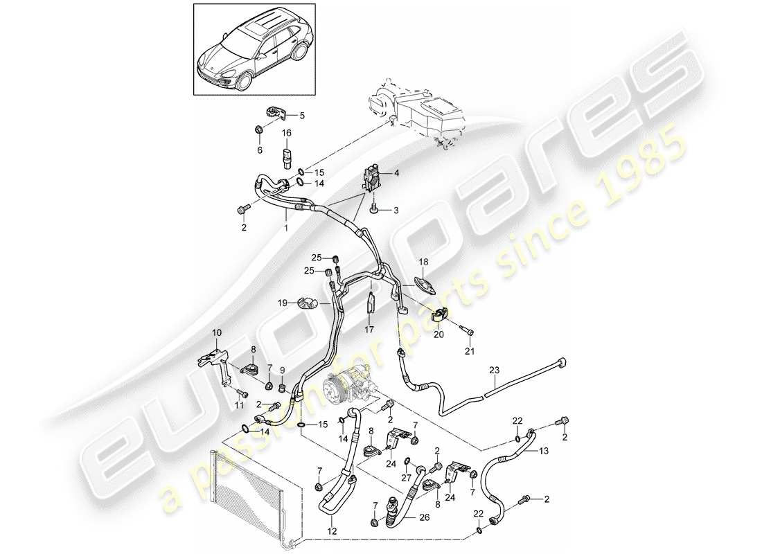 porsche 2014 (cayenne e2 92a) schema delle parti del circuito frigorifero