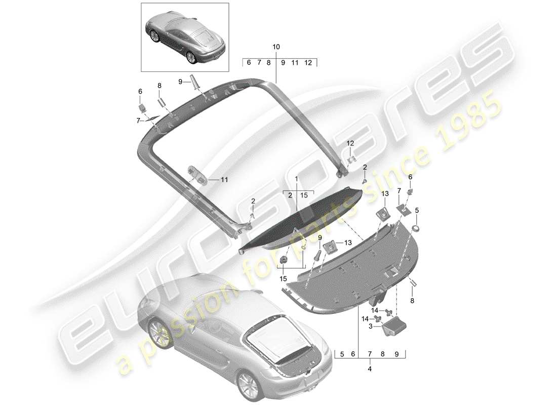 porsche 2016 (981 cayman) liner diagramma delle parti