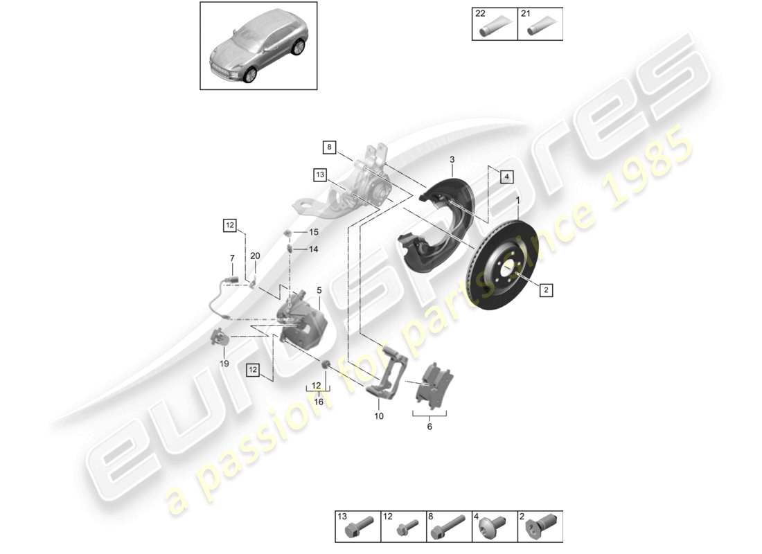 porsche 2020 (macan) freno a disco pccb assale posteriore giallo d - mj 2022>> schema dei componenti