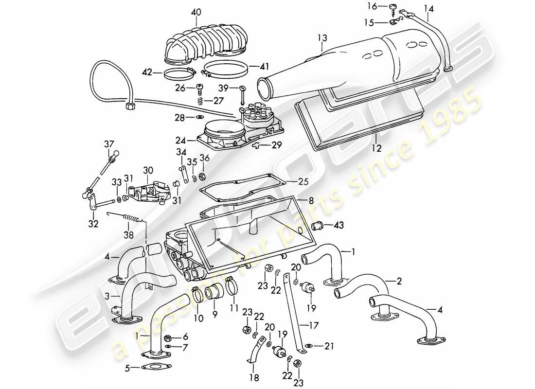 porsche 1973 (911) sistema d'iniezione - completo di: - filtro aria - e - centralina miscela - d - mj 1972>> schema delle parti