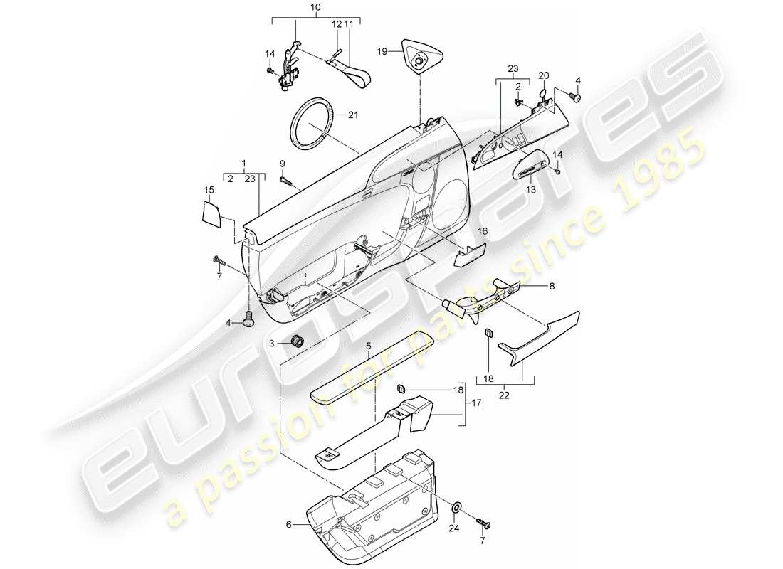 porsche 2007 (997-1 gt3) schema delle parti del pannello della porta