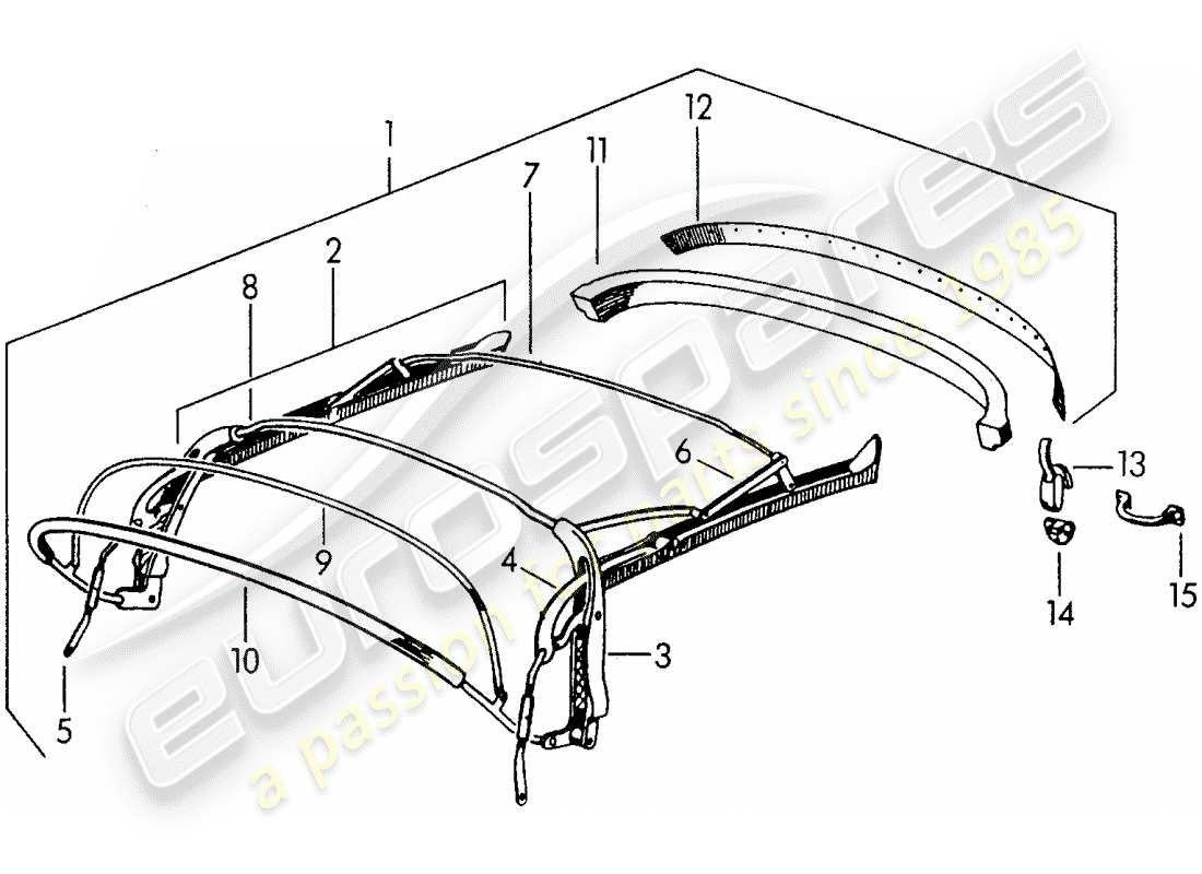 porsche 1957 (356/356a) telaio superiore diagramma delle parti
