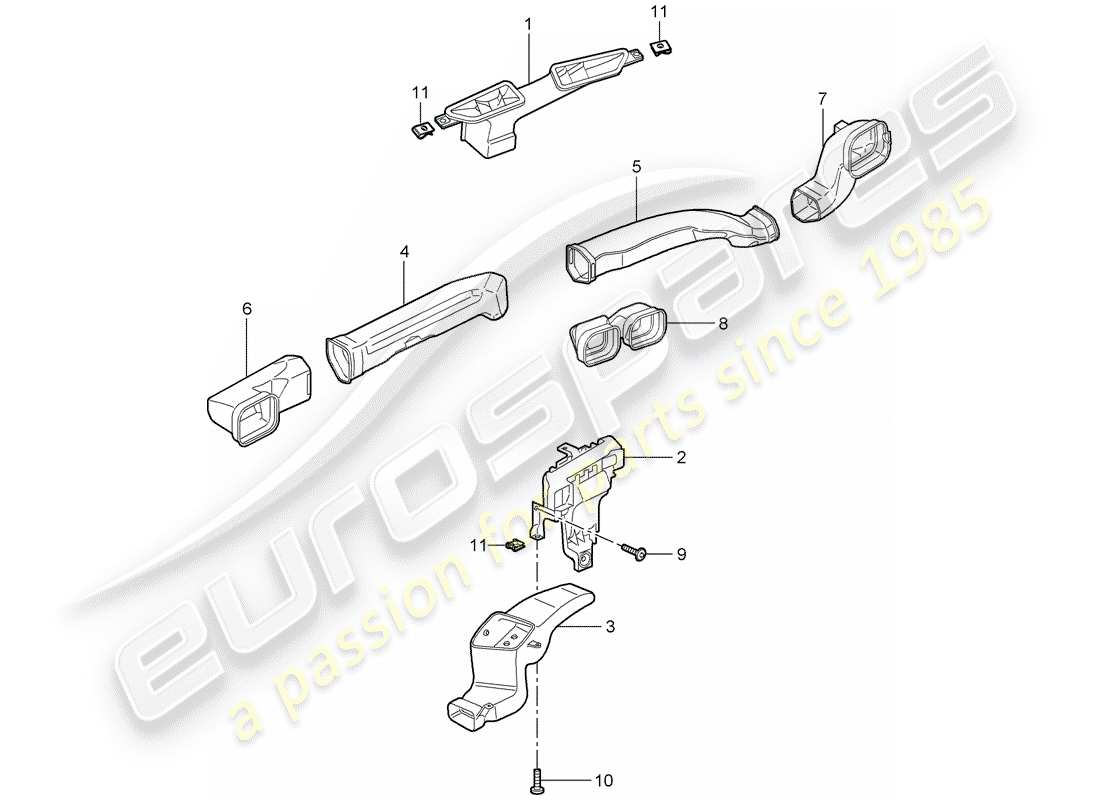 porsche 2007 (997-1 gt3) distributore d'aria diagramma delle parti