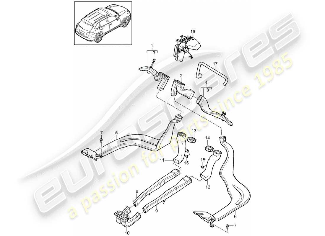 porsche 2012 (cayenne e2 92a) condotto dell'aria diagramma delle parti