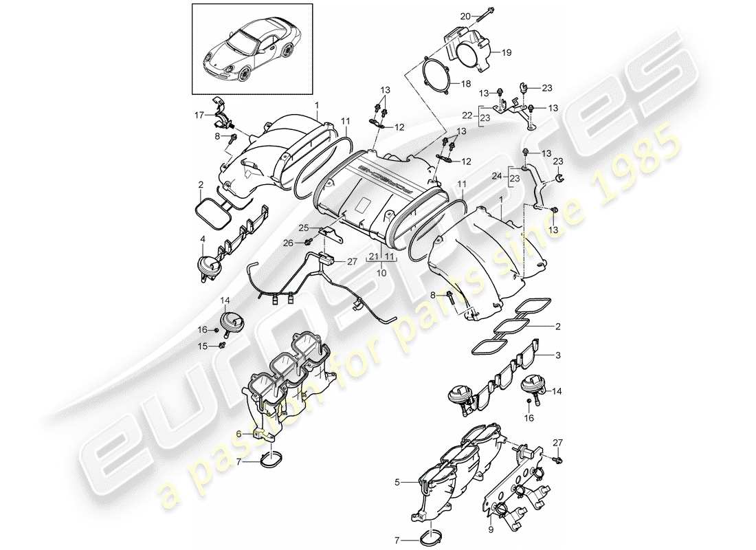 porsche 2010 (997-2) distributore dell'aria aspirata diagramma delle parti