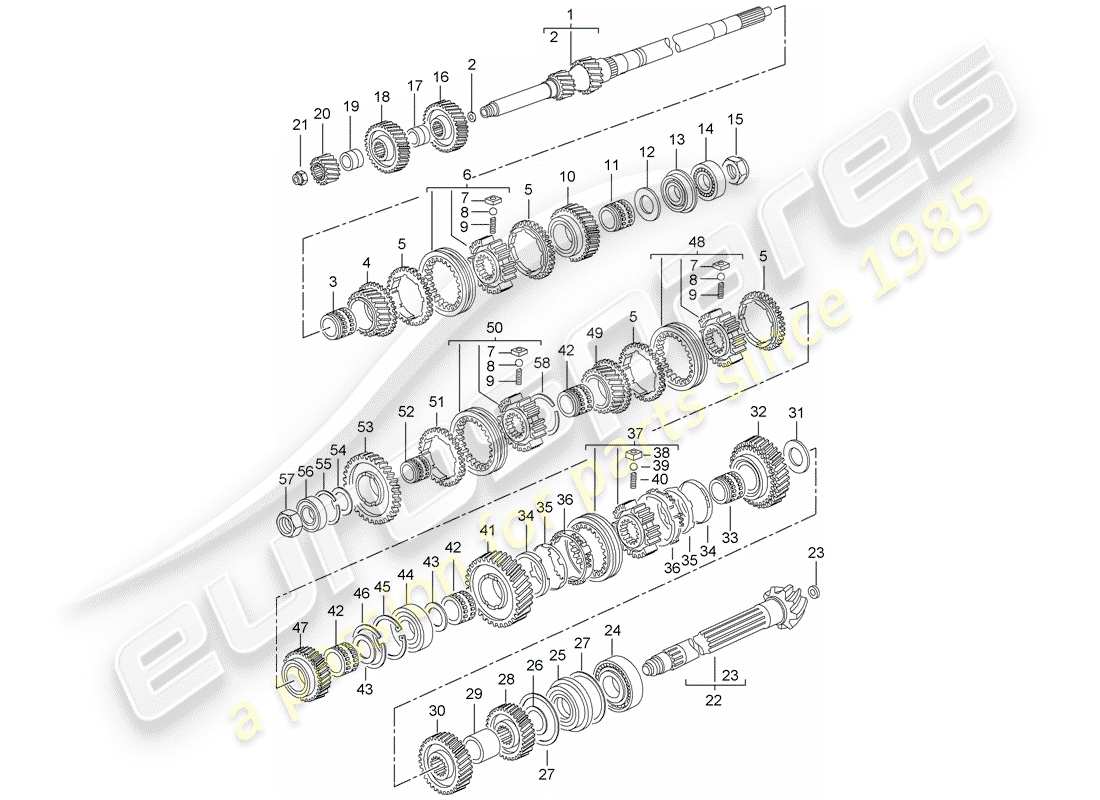 porsche 2008 (997-1 turbo / gt2) ingranaggi e alberi diagramma delle parti