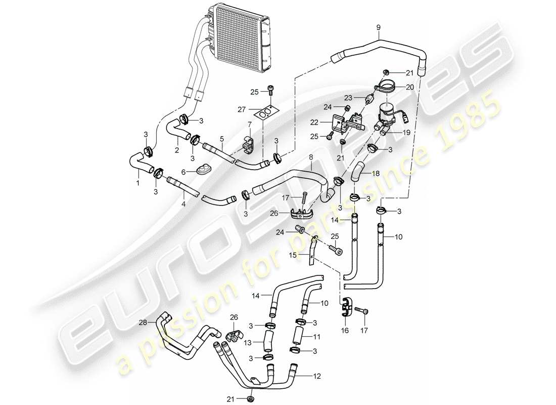 porsche 2004 (cayenne e1 9pa) stufa diagramma delle parti