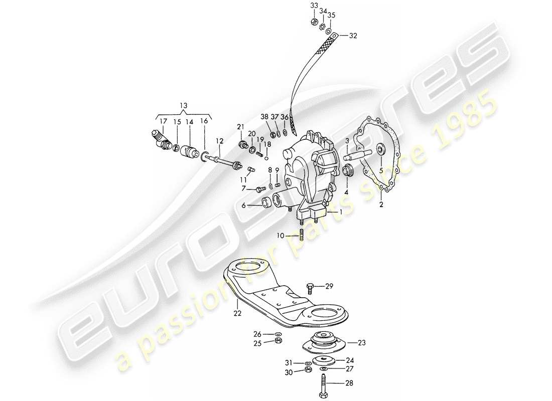 porsche 1973 (911) coperchio trasmissione - sospensione trasmissione - sportomatic - typ 925 - d - mj 1972>> schema delle parti