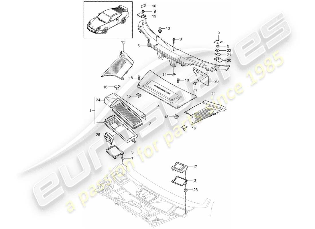 porsche 2007 (997-1 gt3) filtro antiparticolato schema delle parti