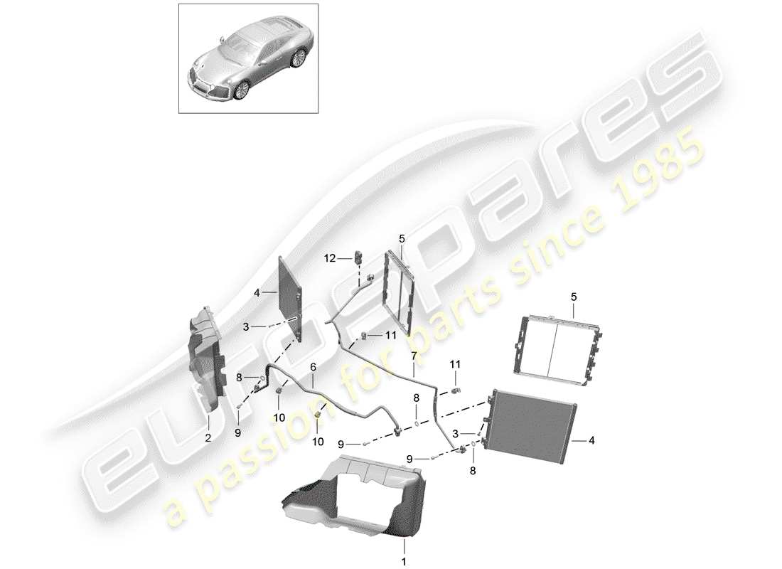 porsche 991 gen. 2 (2020) schema delle parti del circuito frigorifero