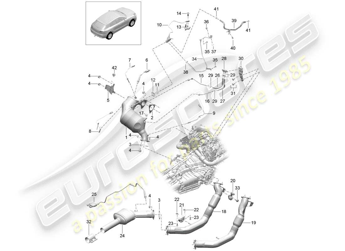 porsche 2015 (macan) impianto di scarico diagramma delle parti